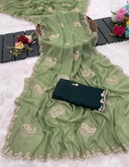 Premium Star Georgette Silk Saree with Embroidery & Scalloped Zari Cutwork Border – Festive & Partywear Collection