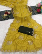 Premium Star Georgette Silk Saree with Embroidery & Scalloped Zari Cutwork Border – Festive & Partywear Collection