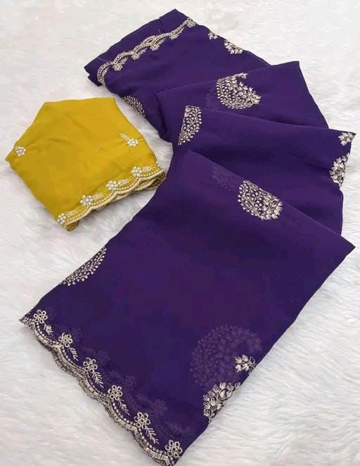 Premium Star Georgette Silk Saree with Embroidery & Scalloped Zari Cutwork Border – Festive & Partywear Collection