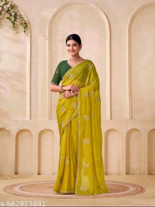 Premium Star Georgette Silk Saree with Embroidery & Scalloped Zari Cutwork Border – Festive & Partywear Collection