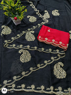 Premium Star Georgette Silk Saree with Embroidery & Scalloped Zari Cutwork Border – Festive & Partywear Collection