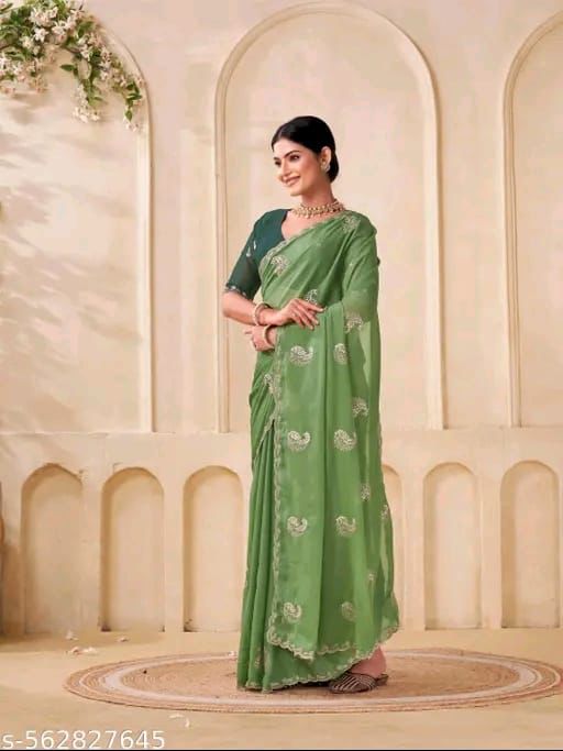 Premium Star Georgette Silk Saree with Embroidery & Scalloped Zari Cutwork Border – Festive & Partywear Collection
