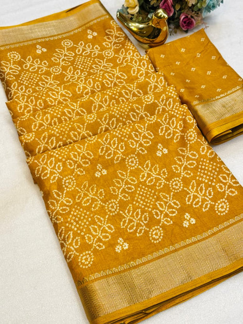 Beautiful Dola silk sarees Bandhani print along with zari border