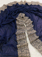 Premium Blooming Vichitra Silk Saree with Heavy Embroidery, Crystal Diamond Work & Cutwork Border – Luxury Partywear Collection