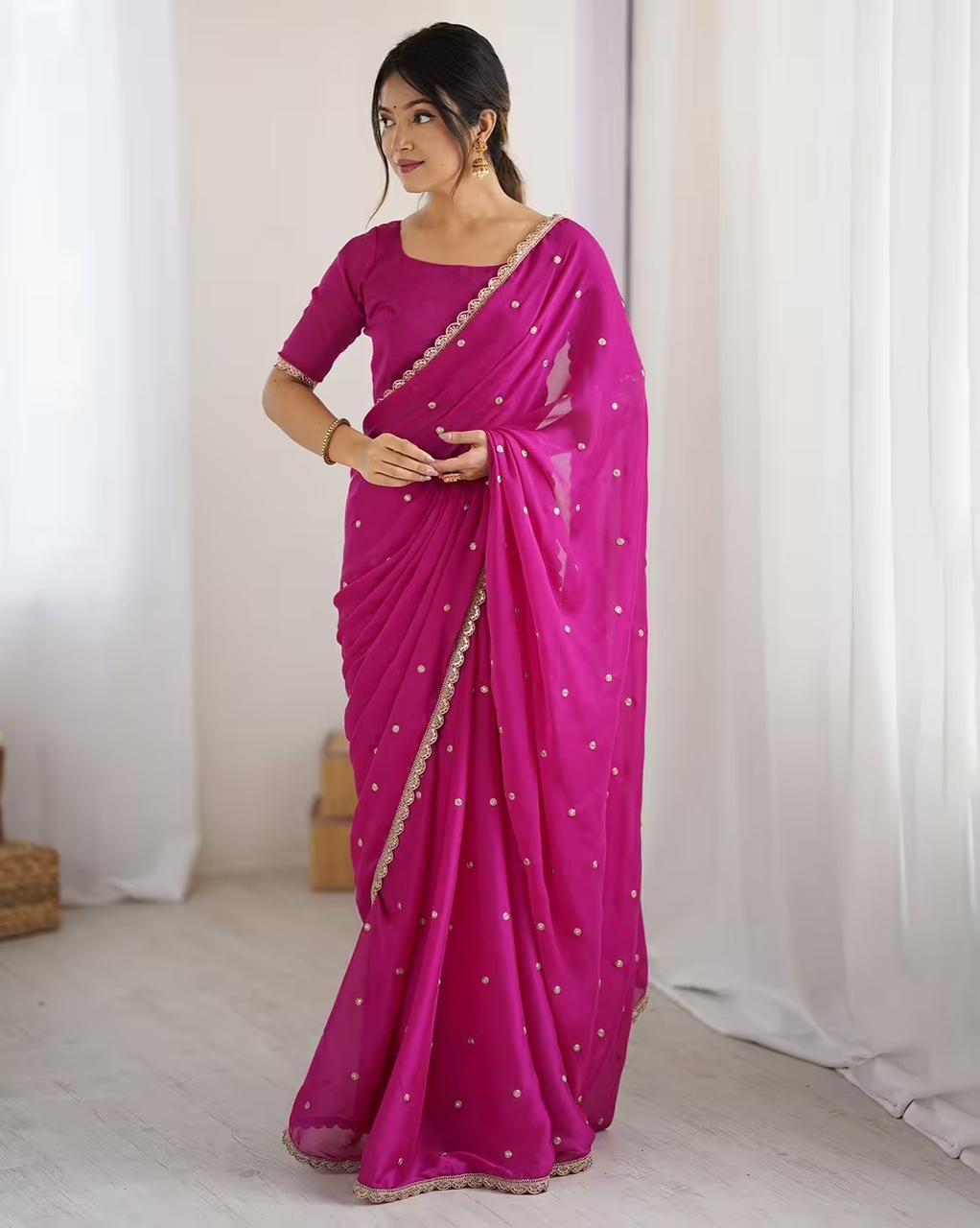 Rangoli Silk Saree with Butti Embroidery & Sequence Work – Glamorous Party Wear for Boutique Displays & Festive Gifting