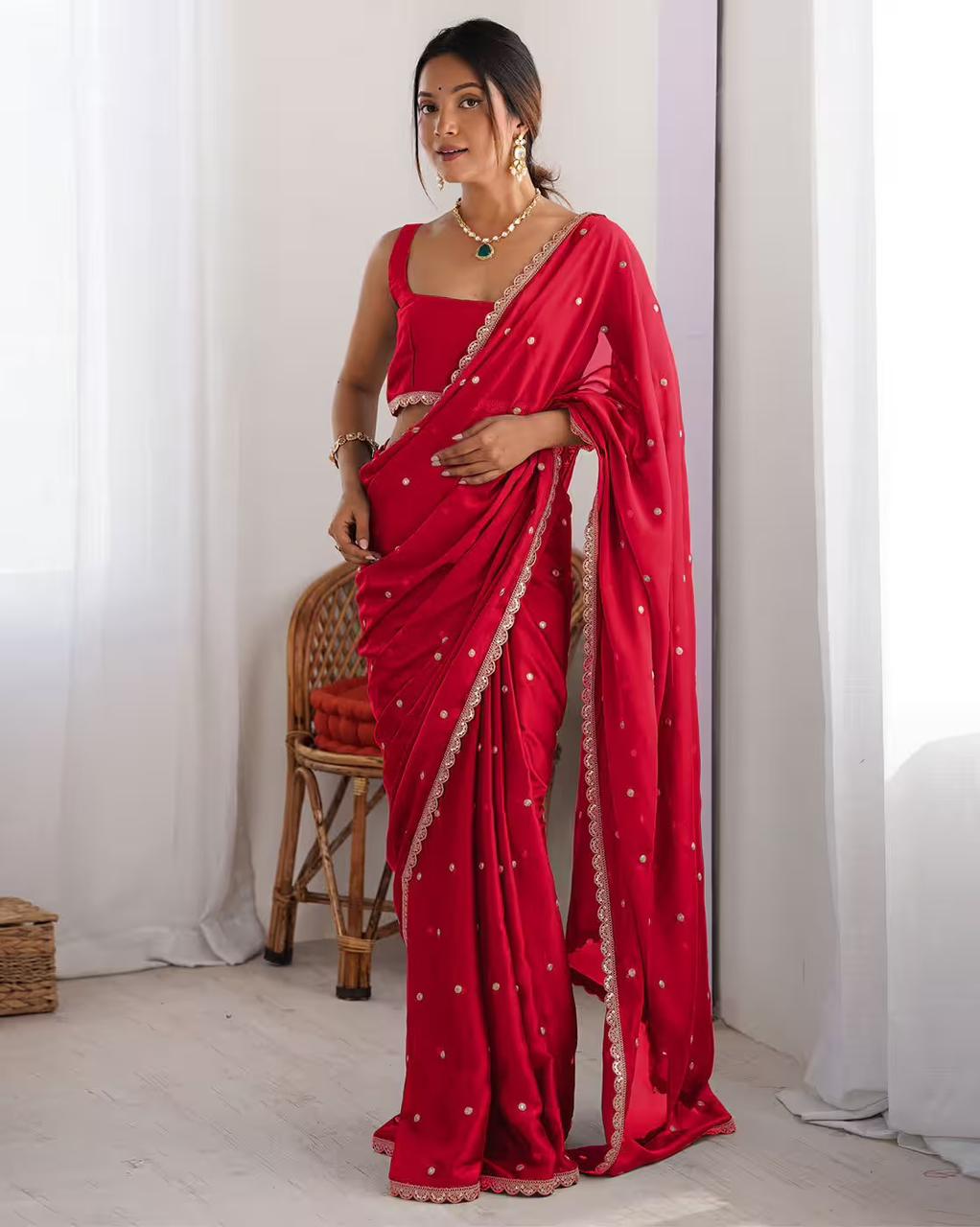 Rangoli Silk Saree with Butti Embroidery & Sequence Work – Glamorous Party Wear for Boutique Displays & Festive Gifting