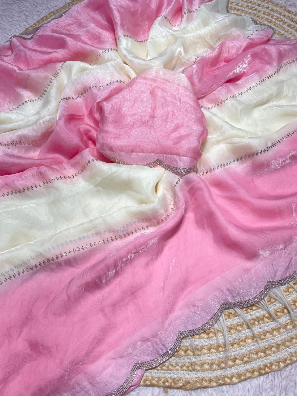 Jarkhan Diamond Designer Saree in Fandy Satin Silk with Space Silk Blouse – Glamorous Sparkle for Boutique Displays & Party Gifting