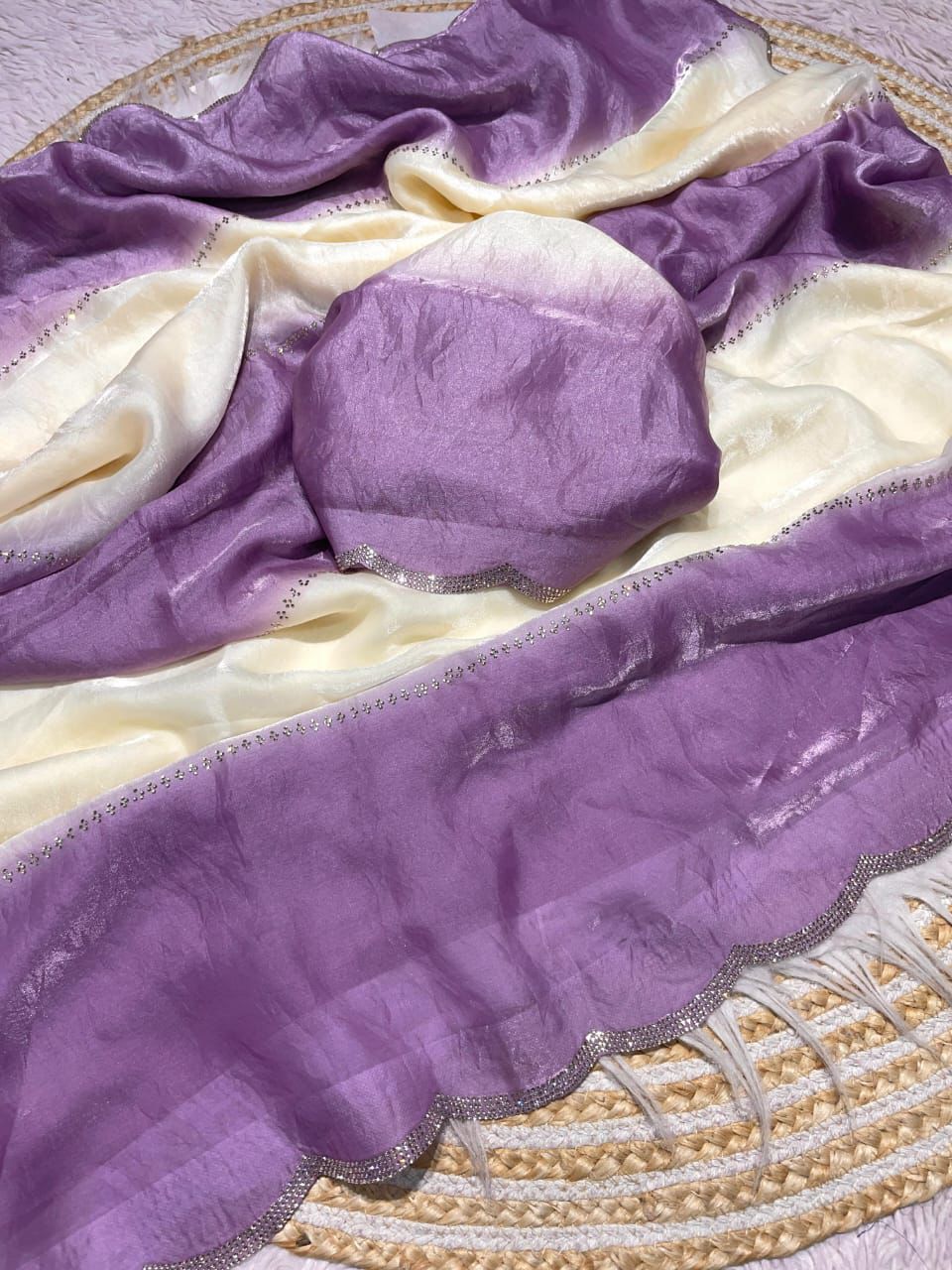 Jarkhan Diamond Designer Saree in Fandy Satin Silk with Space Silk Blouse – Glamorous Sparkle for Boutique Displays & Party Gifting