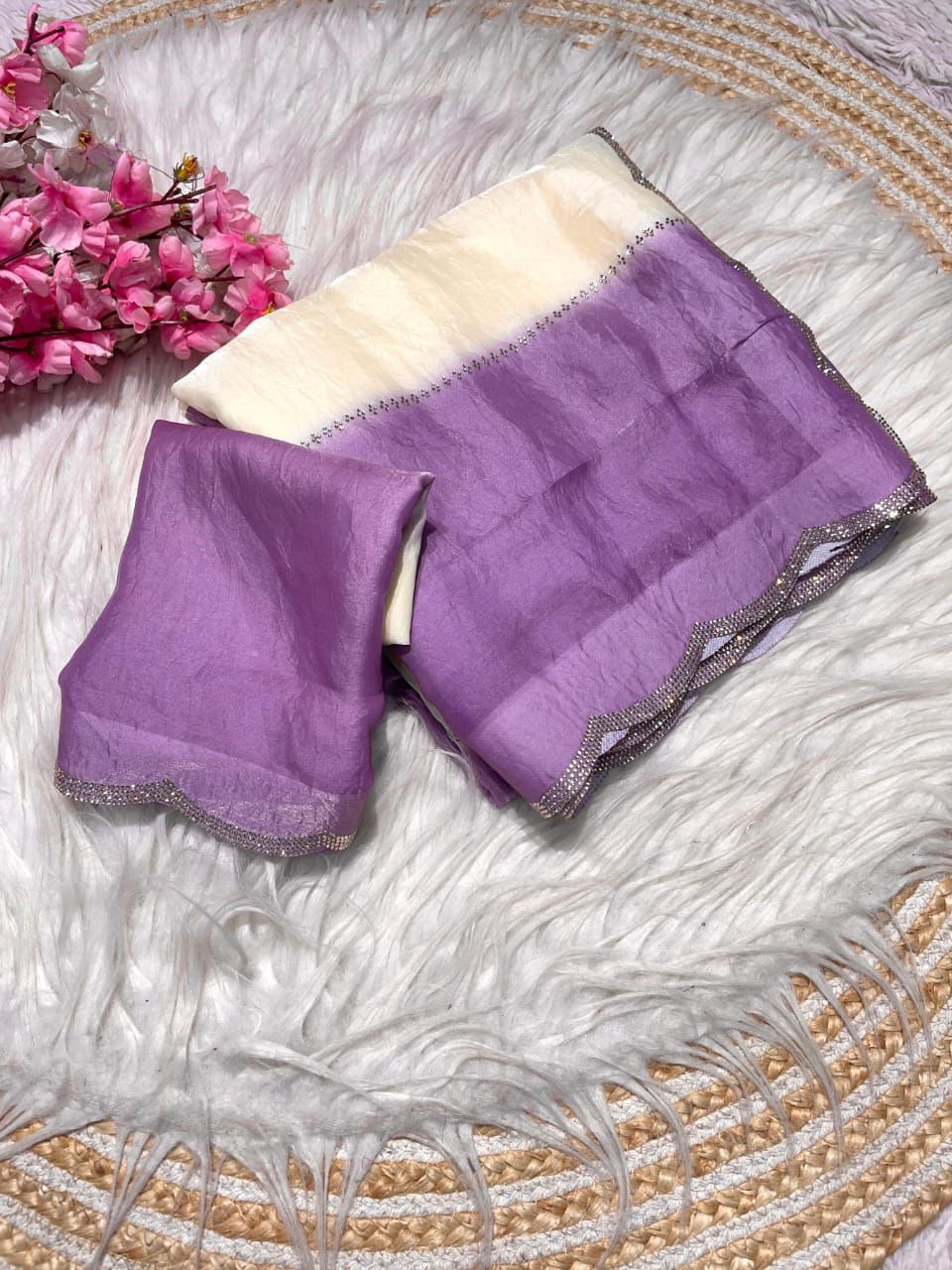 Jarkhan Diamond Designer Saree in Fandy Satin Silk with Space Silk Blouse – Glamorous Sparkle for Boutique Displays & Party Gifting