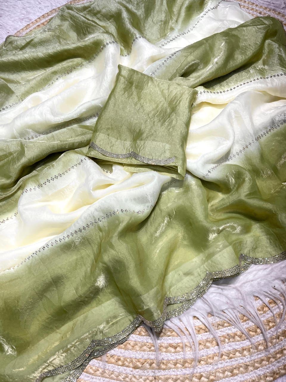 Jarkhan Diamond Designer Saree in Fandy Satin Silk with Space Silk Blouse – Glamorous Sparkle for Boutique Displays & Party Gifting