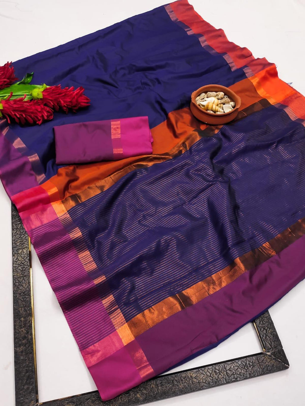Cotton Silk Saree with Zari Pallu & Matching Blouse – Soft Elegance for Boutique Displays & Budget-Friendly Gifting