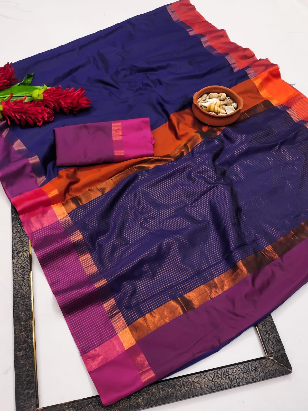 Cotton Silk Saree with Zari Pallu & Matching Blouse – Soft Elegance for Boutique Displays & Budget-Friendly Gifting