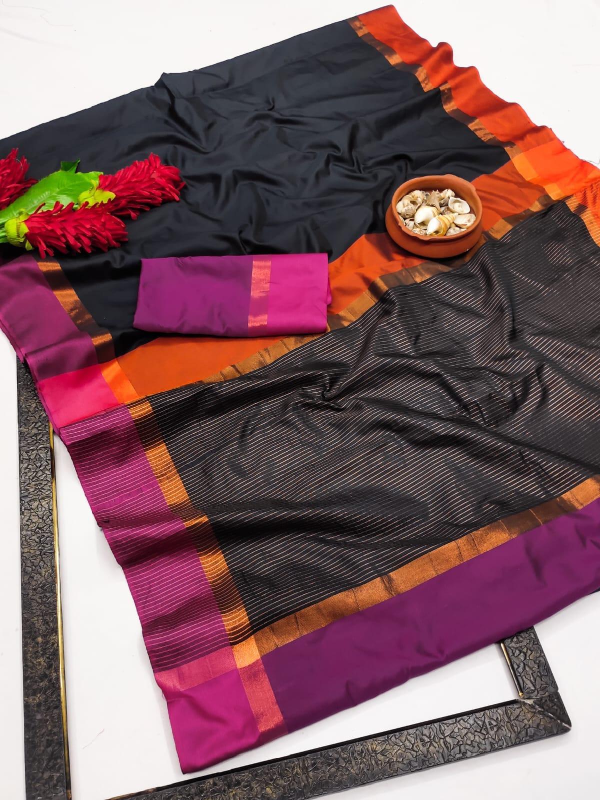 Cotton Silk Saree with Zari Pallu & Matching Blouse – Soft Elegance for Boutique Displays & Budget-Friendly Gifting