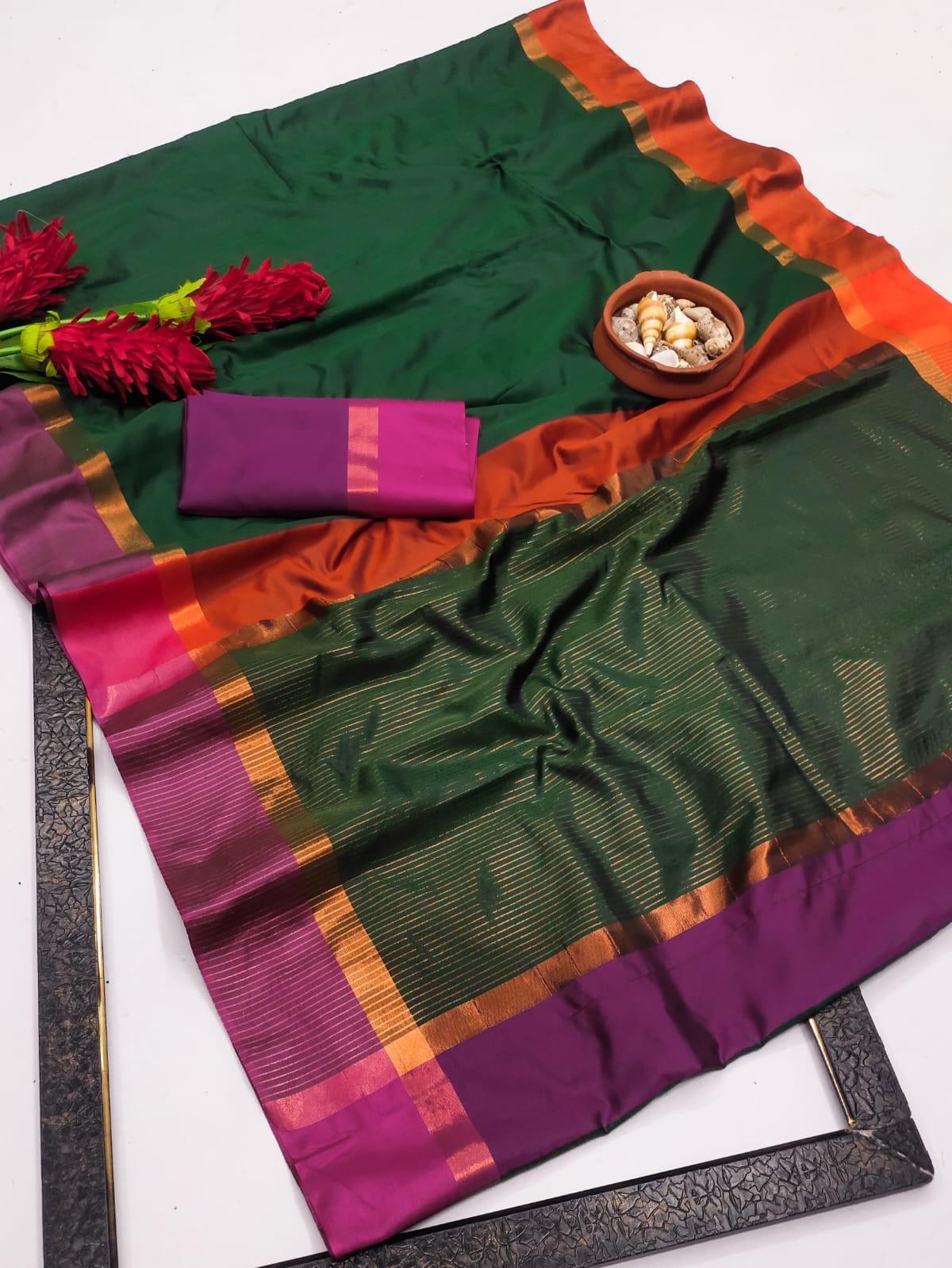 Cotton Silk Saree with Zari Pallu & Matching Blouse – Soft Elegance for Boutique Displays & Budget-Friendly Gifting