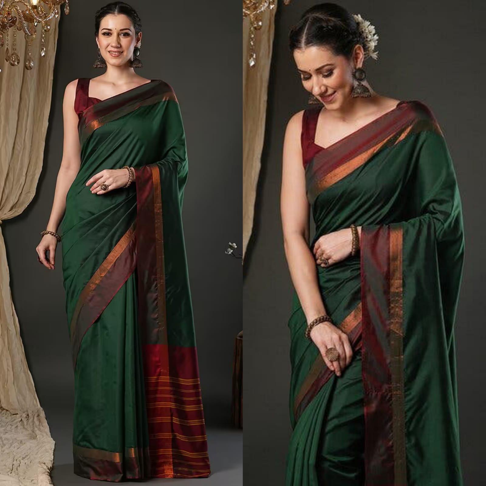 Cotton Silk Saree with Zari Pallu & Matching Blouse – Soft Elegance for Boutique Displays & Budget-Friendly Gifting