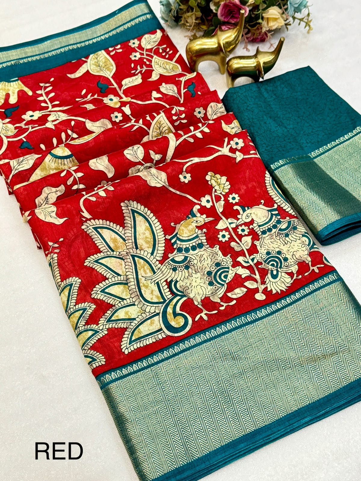 Beautiful Dola silk sarees KALAMKARI print along with zari border