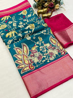 Beautiful Dola silk sarees KALAMKARI print along with zari border