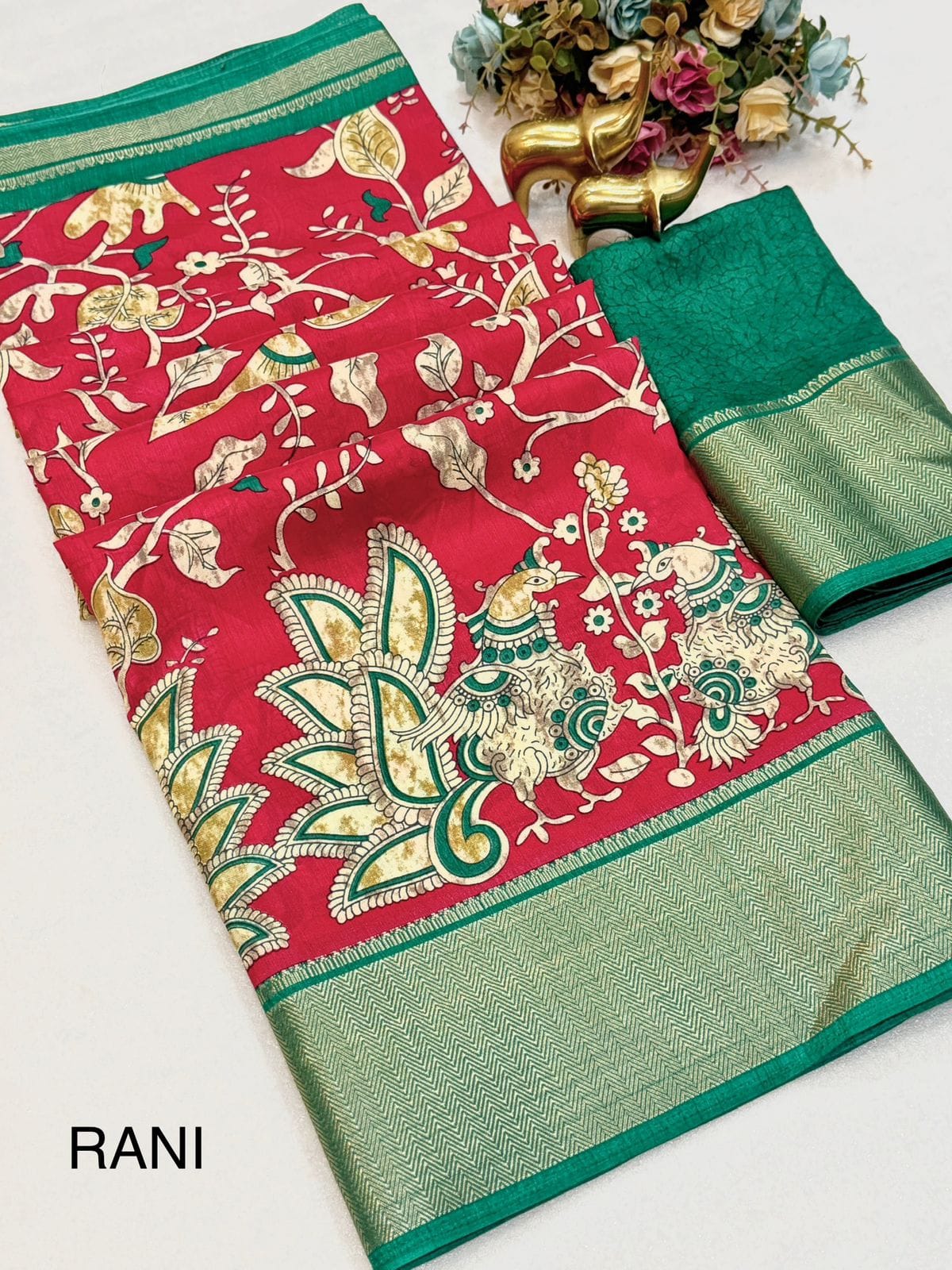 Beautiful Dola silk sarees KALAMKARI print along with zari border