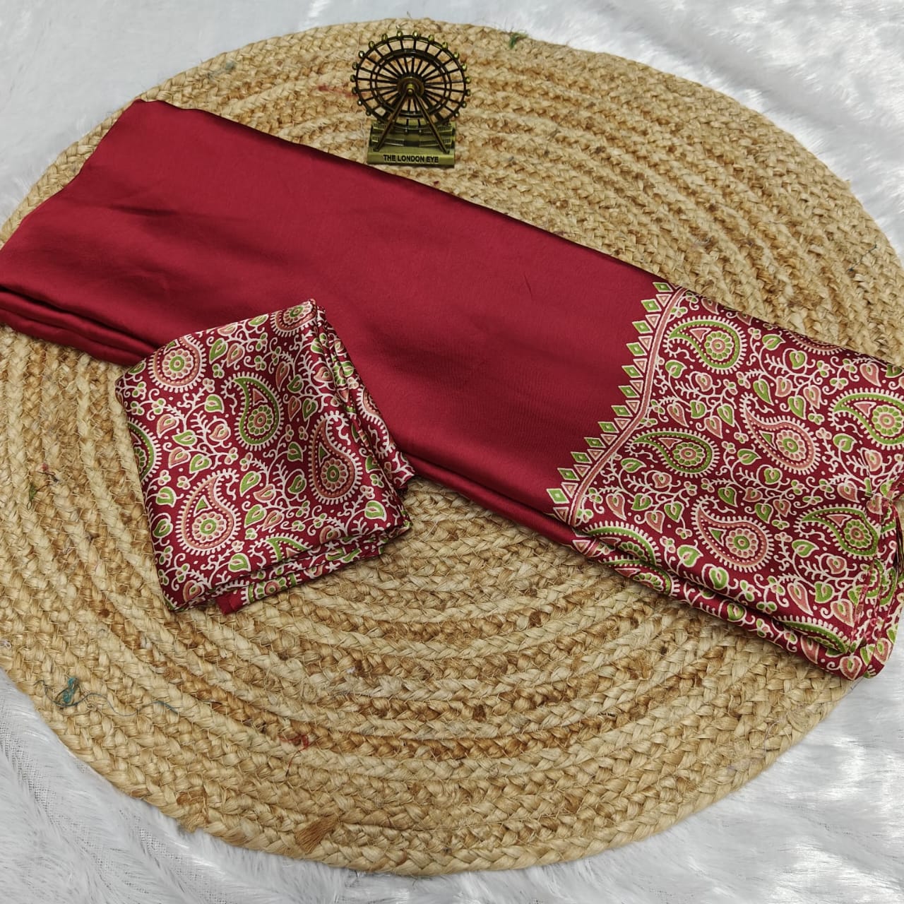 Pure Modal Silk Saree with Ajrakh Printed Pallu & Mango Border – Artistic Uniform Elegance for Boutique Displays & Festive Bulk Orders