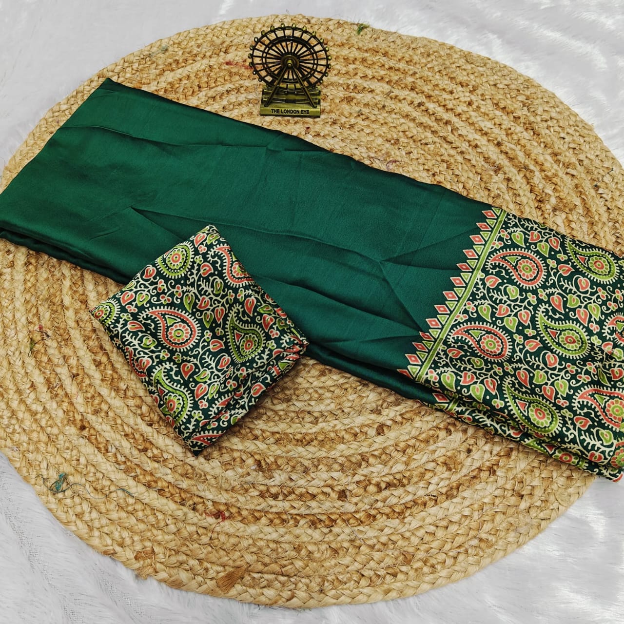 Pure Modal Silk Saree with Ajrakh Printed Pallu & Mango Border – Artistic Uniform Elegance for Boutique Displays & Festive Bulk Orders