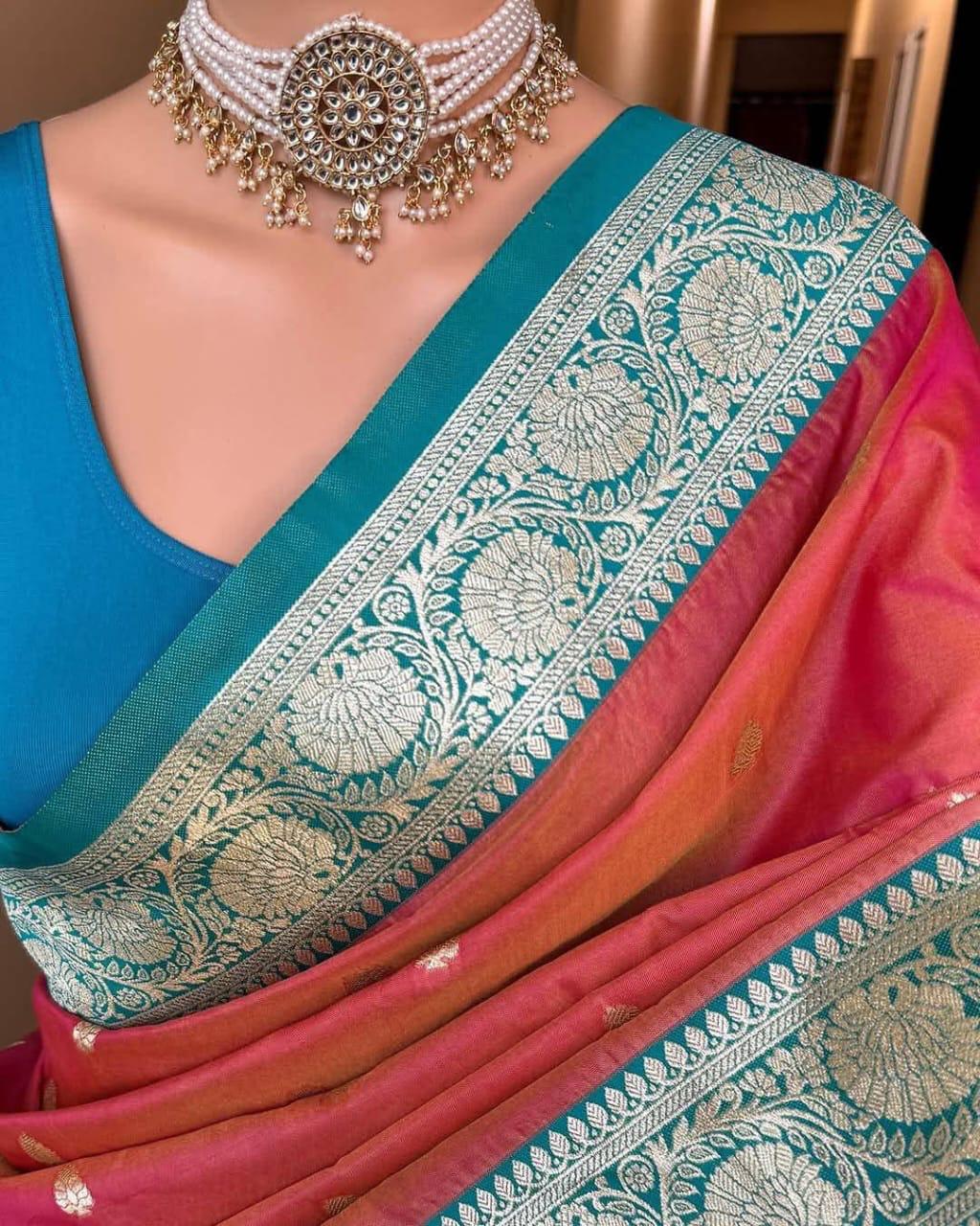 Pure Banarasi Silk Saree with Rich Mina Work & Butti Design – Regal Grandeur for Boutique Displays & Wedding Season Gifting