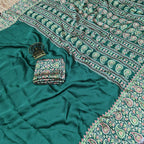Pure Modal Silk Saree with Ajrakh Printed Pallu & Mango Border – Artistic Uniform Elegance for Boutique Displays & Festive Bulk Orders