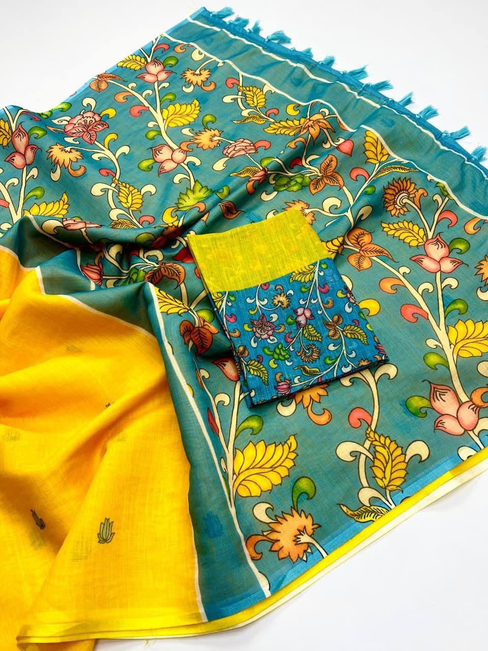 Plain Linen Saree with Digital Print & Fumka Detailing – Contemporary Charm for Boutique Displays & Festive Bulk Orders