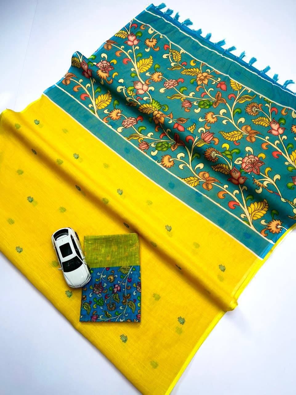 Plain Linen Saree with Digital Print & Fumka Detailing – Contemporary Charm for Boutique Displays & Festive Bulk Orders