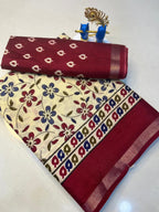 Mul Mul Saree with All-Over Floral Print & Weaving Border – Breezy Elegance for Boutique Displays