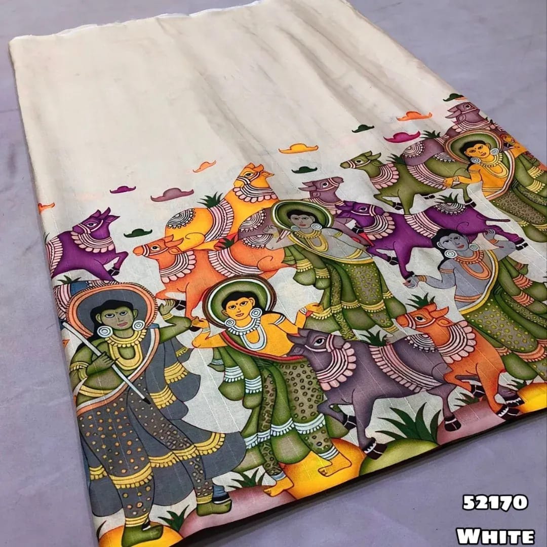 Pure Handloom Tussar Silk Saree with Kalamkari Digital Print & Tussle Pallu – Artistic Luxury for Boutique Displays & Festive Bulk Orders