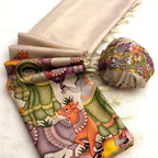 Pure Handloom Tussar Silk Saree with Kalamkari Digital Print & Tussle Pallu – Artistic Luxury for Boutique Displays & Festive Bulk Orders