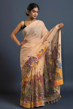 Pure Handloom Tussar Silk Saree with Kalamkari Digital Print & Tussle Pallu – Artistic Luxury for Boutique Displays & Festive Bulk Orders