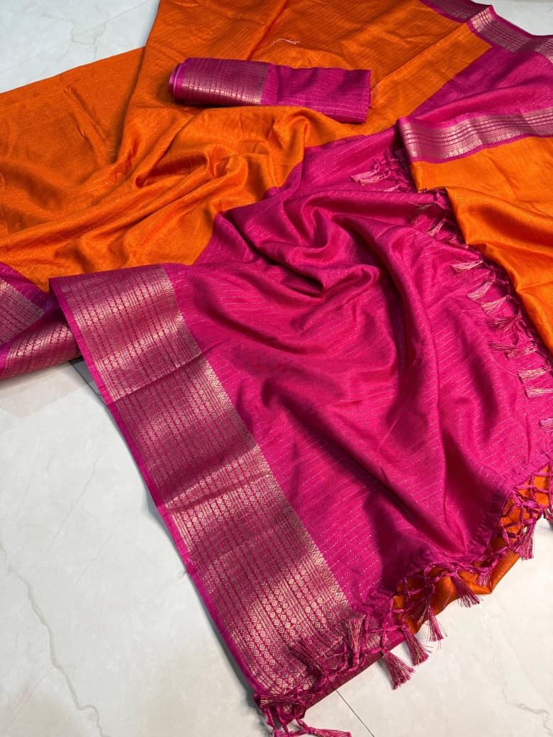 Super Dola RECCO Jari Saree with Premium Pallu & Contrast Blouse – Elegant Uniform Unlock for Boutique Displays & Bulk Orders