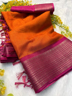 Super Dola RECCO Jari Saree with Premium Pallu & Contrast Blouse – Elegant Uniform Unlock for Boutique Displays & Bulk Orders