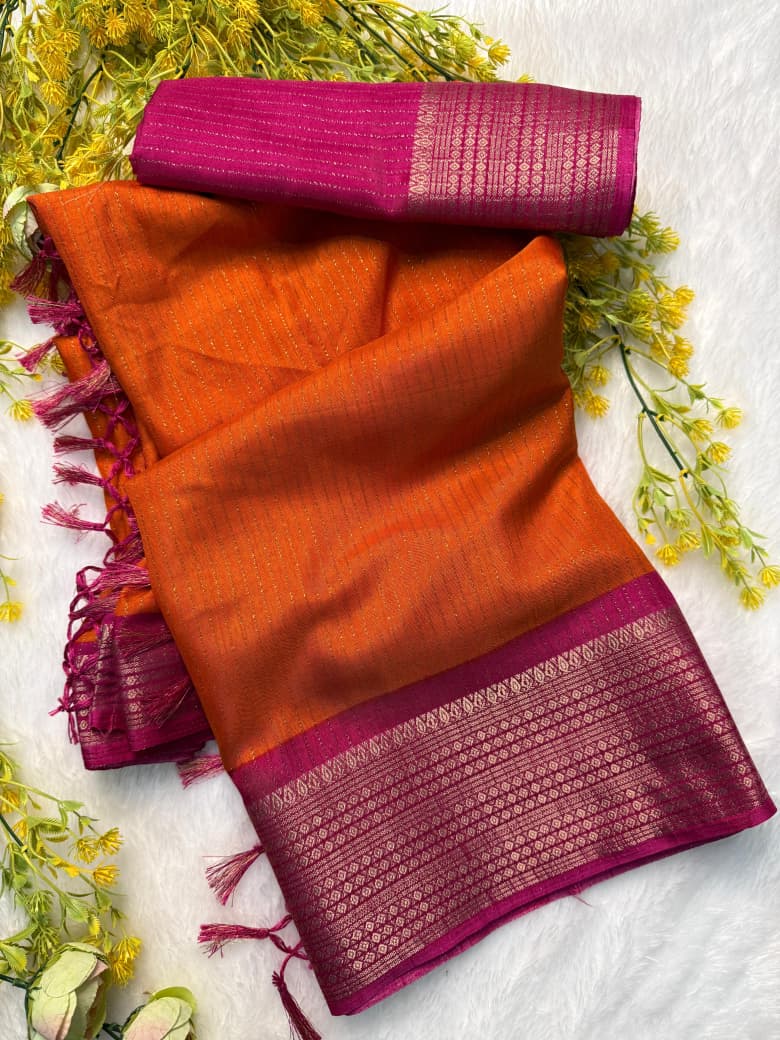 Super Dola RECCO Jari Saree with Premium Pallu & Contrast Blouse – Elegant Uniform Unlock for Boutique Displays & Bulk Orders