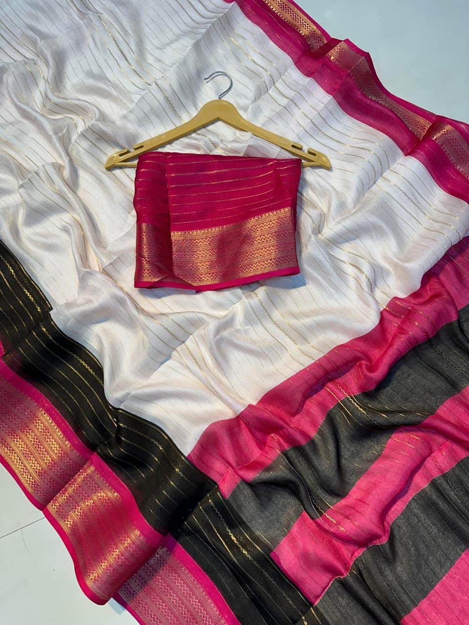 Heavy Mysore Silk Saree with All-Over Weaving & Two-Tone Padding Border + Coordinated Blouse – Regal Elegance for Boutique Displays & Festivals