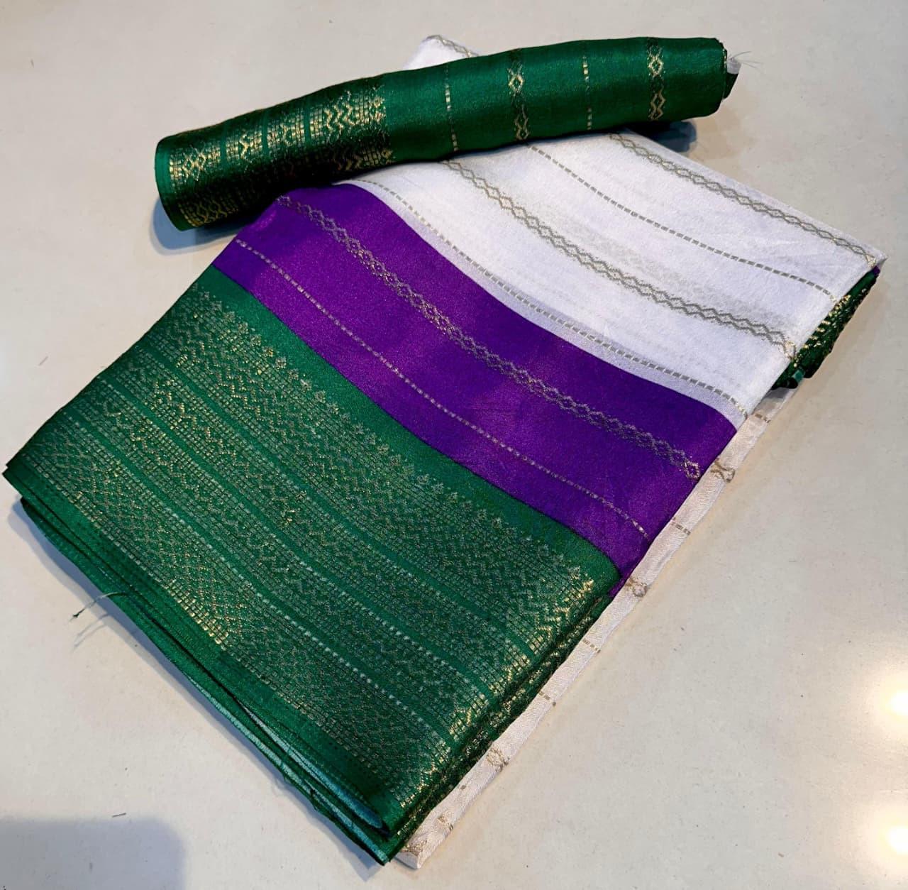 Heavy Mysore Silk Saree with All-Over Weaving & Two-Tone Padding Border + Coordinated Blouse – Regal Elegance for Boutique Displays & Festivals