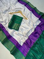 Heavy Mysore Silk Saree with All-Over Weaving & Two-Tone Padding Border + Coordinated Blouse – Regal Elegance for Boutique Displays & Festivals