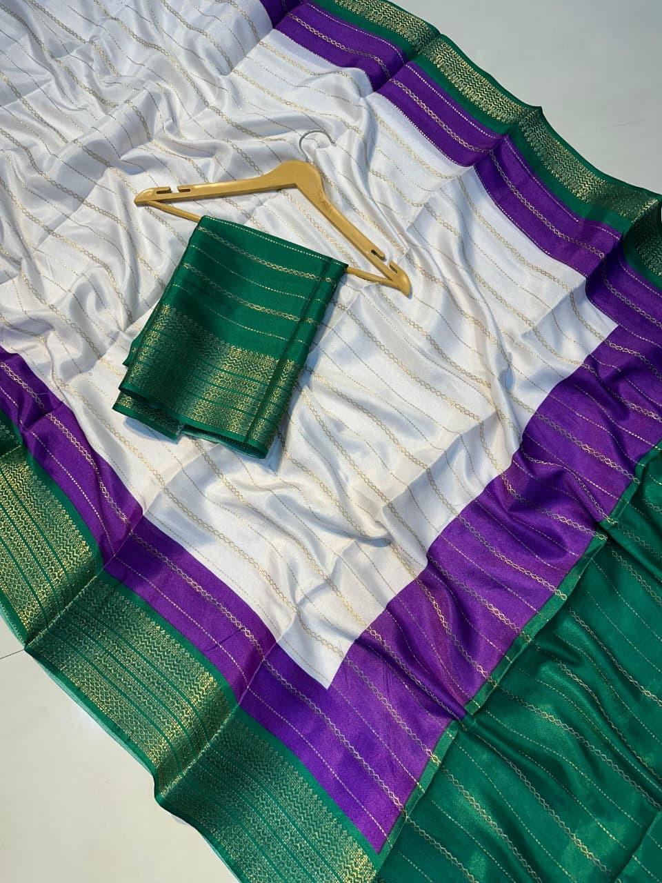 Heavy Mysore Silk Saree with All-Over Weaving & Two-Tone Padding Border + Coordinated Blouse – Regal Elegance for Boutique Displays & Festivals