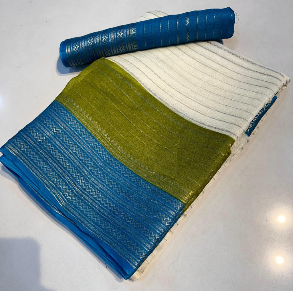 Heavy Mysore Silk Saree with All-Over Weaving & Two-Tone Padding Border + Coordinated Blouse – Regal Elegance for Boutique Displays & Festivals