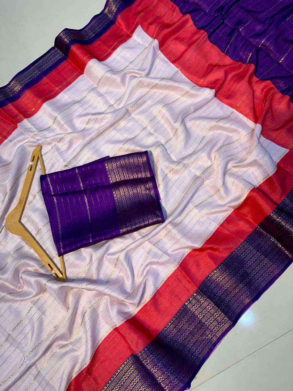 Heavy Mysore Silk Saree with All-Over Weaving & Two-Tone Padding Border + Coordinated Blouse – Regal Elegance for Boutique Displays & Festivals