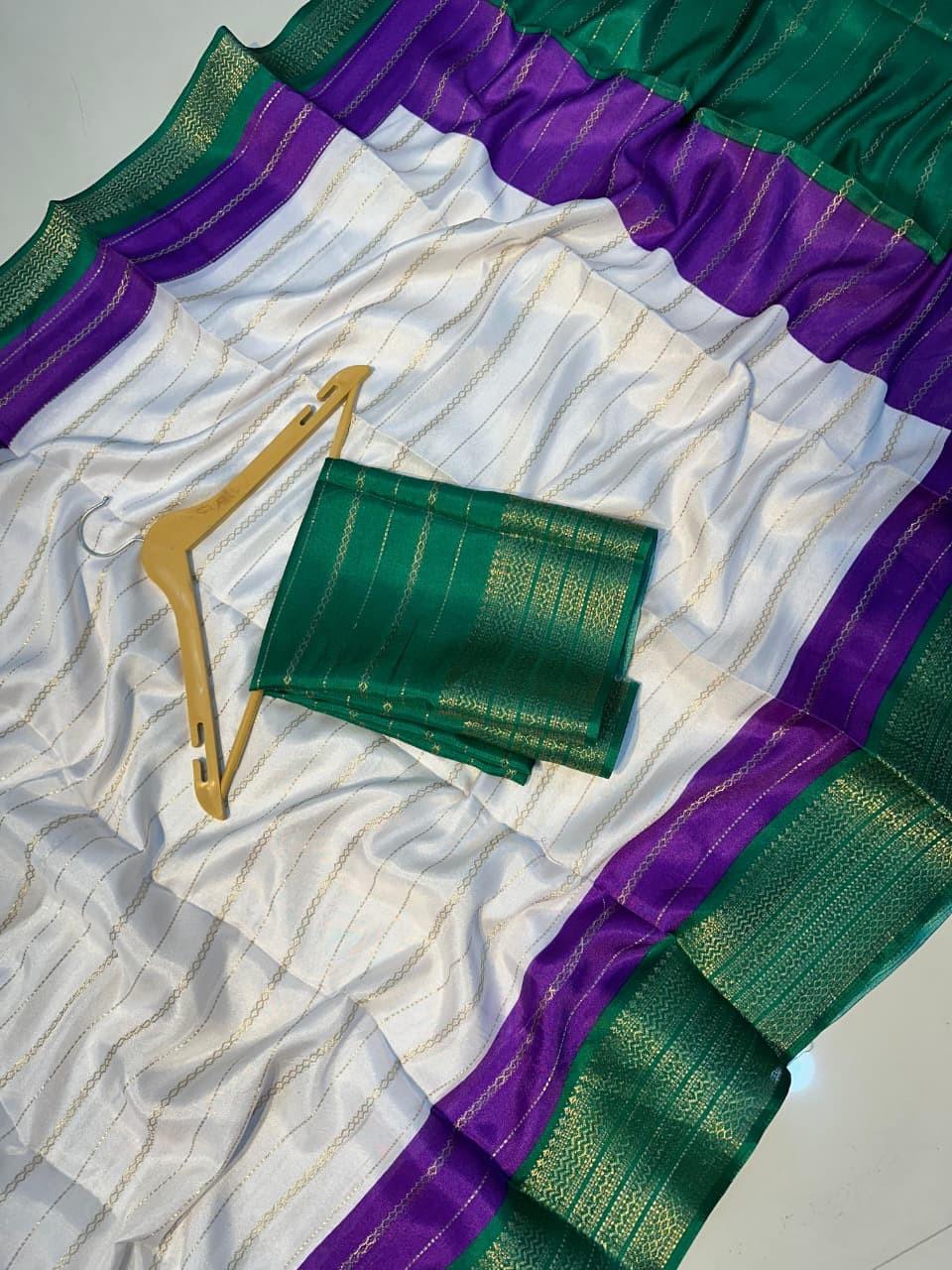 Heavy Mysore Silk Saree with All-Over Weaving & Two-Tone Padding Border + Coordinated Blouse – Regal Elegance for Boutique Displays & Festivals