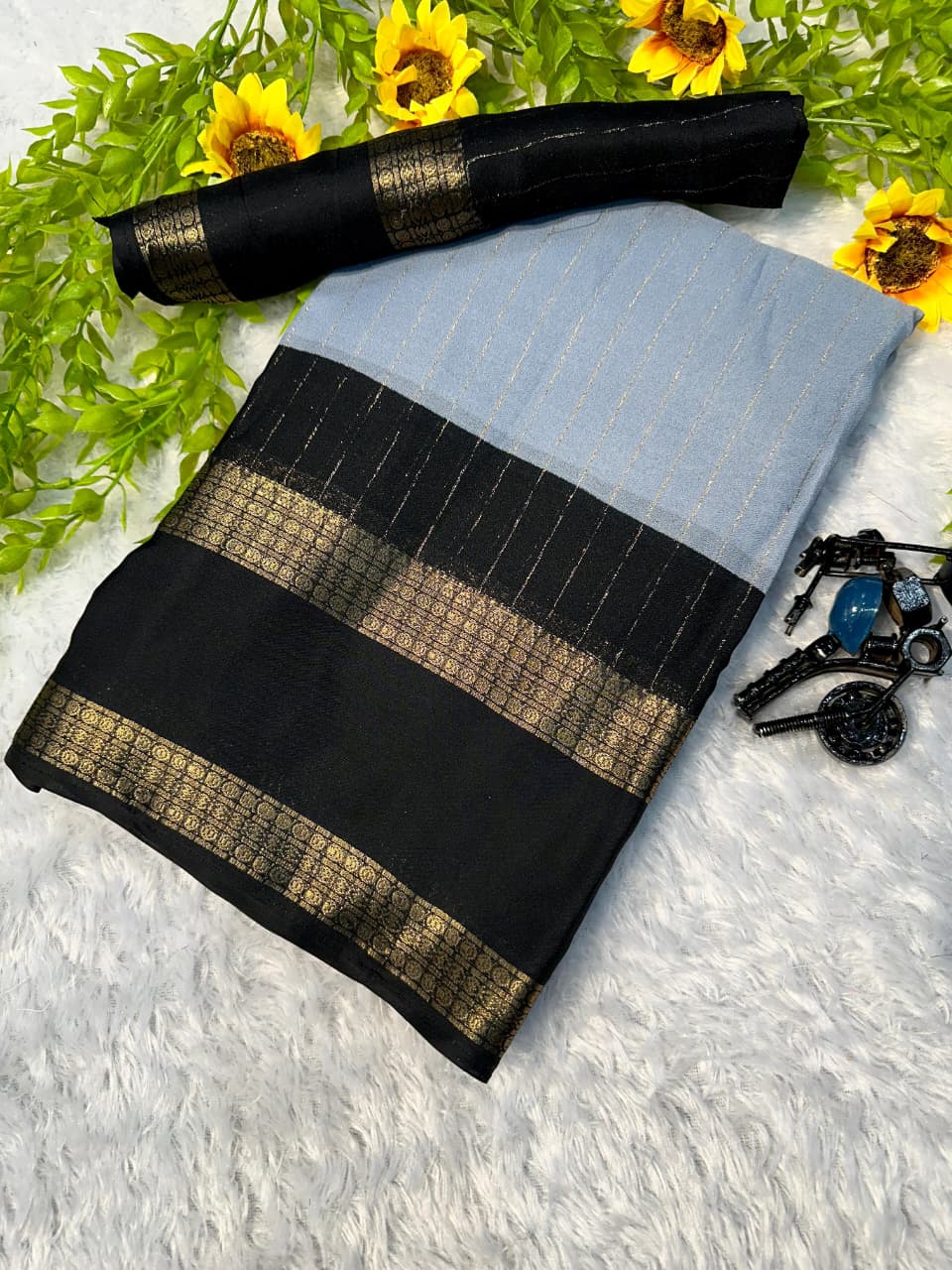 Heavy Mysore Silk Saree with Allover Weaving & Two‑Tone Padding Border – Premium Boutique Wear & Festive Gifting