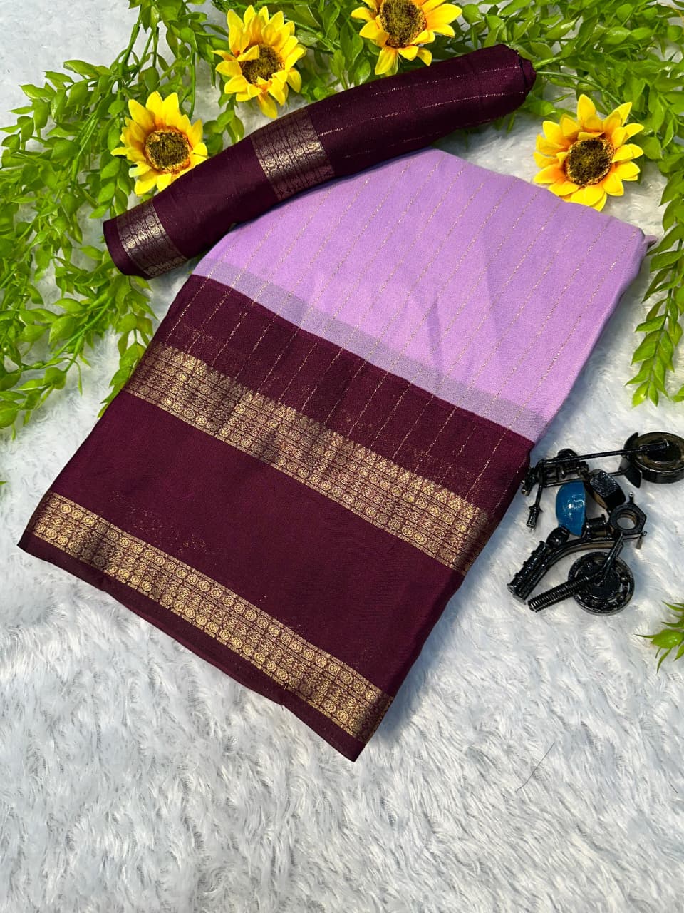 Heavy Mysore Silk Saree with Allover Weaving & Two‑Tone Padding Border – Premium Boutique Wear & Festive Gifting