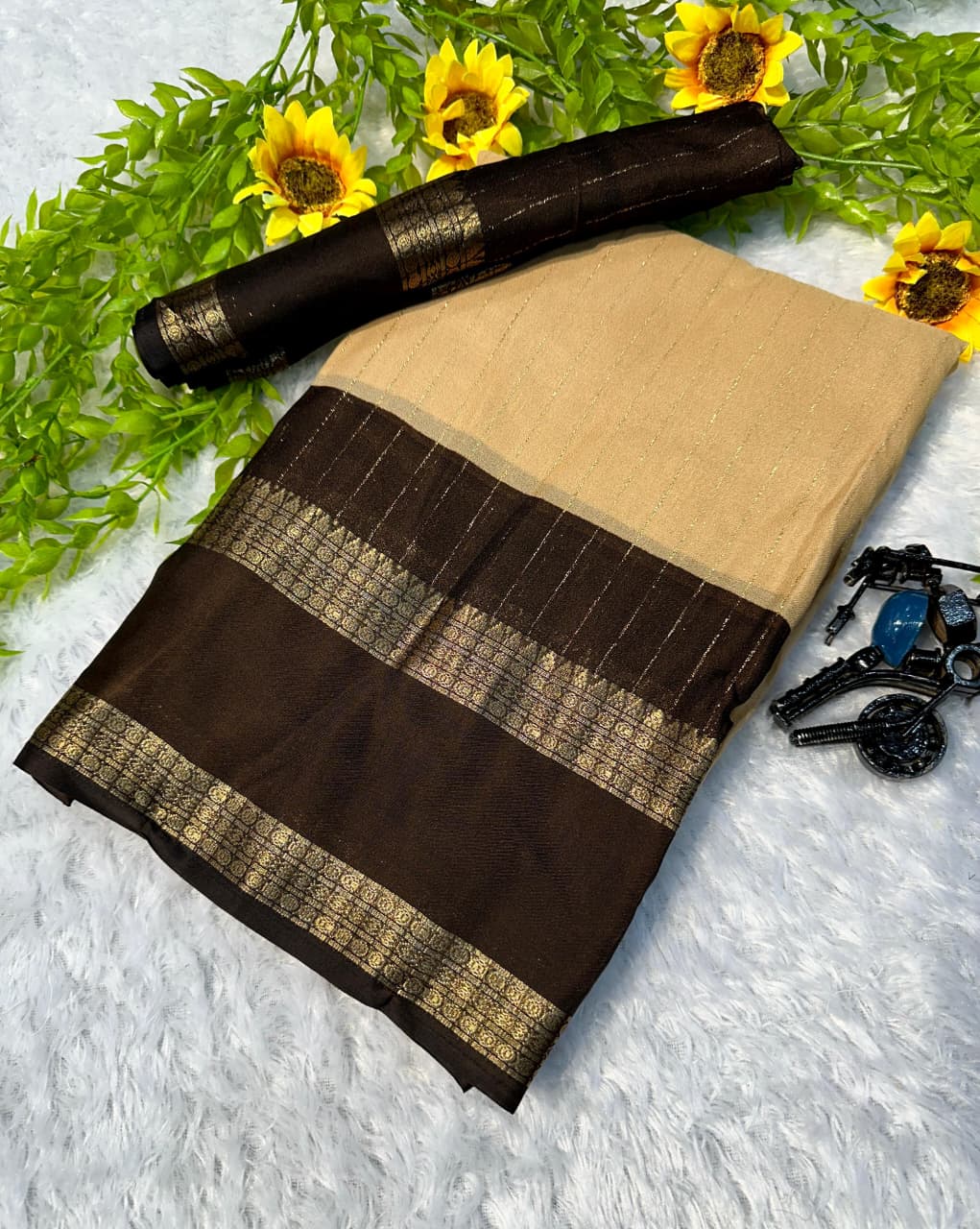 Heavy Mysore Silk Saree with Allover Weaving & Two‑Tone Padding Border – Premium Boutique Wear & Festive Gifting