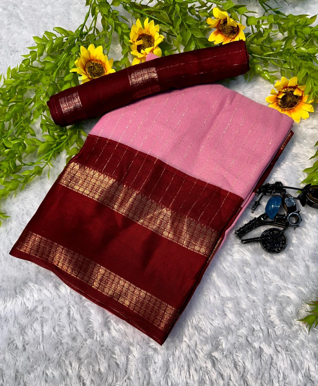 Heavy Mysore Silk Saree with Allover Weaving & Two‑Tone Padding Border – Premium Boutique Wear & Festive Gifting