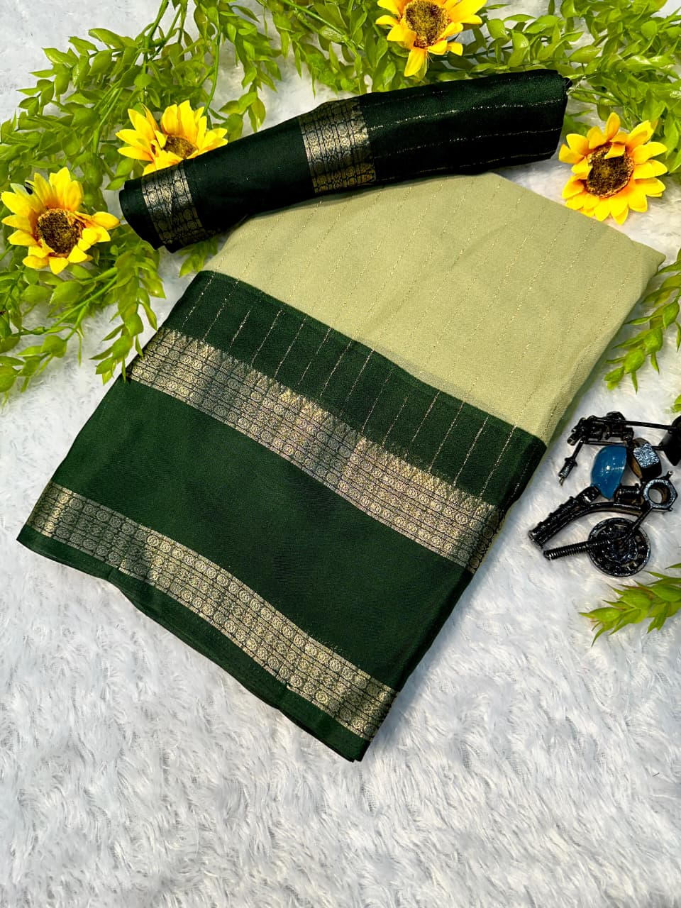 Heavy Mysore Silk Saree with Allover Weaving & Two‑Tone Padding Border – Premium Boutique Wear & Festive Gifting