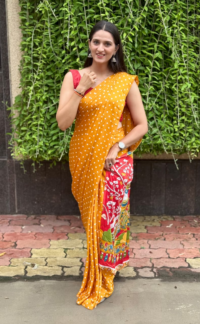 Ajrakh Premium Gajji Silk Saree with Rich Pallu & Contrast Blouse – Best Selling Boutique Collection