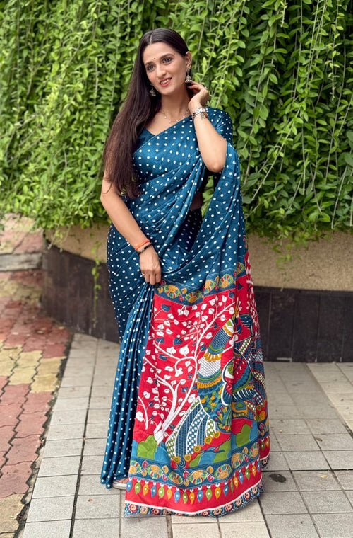 Ajrakh Premium Gajji Silk Saree with Rich Pallu & Contrast Blouse – Best Selling Boutique Collection