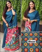 Ajrakh Premium Gajji Silk Saree with Rich Pallu & Contrast Blouse – Best Selling Boutique Collection